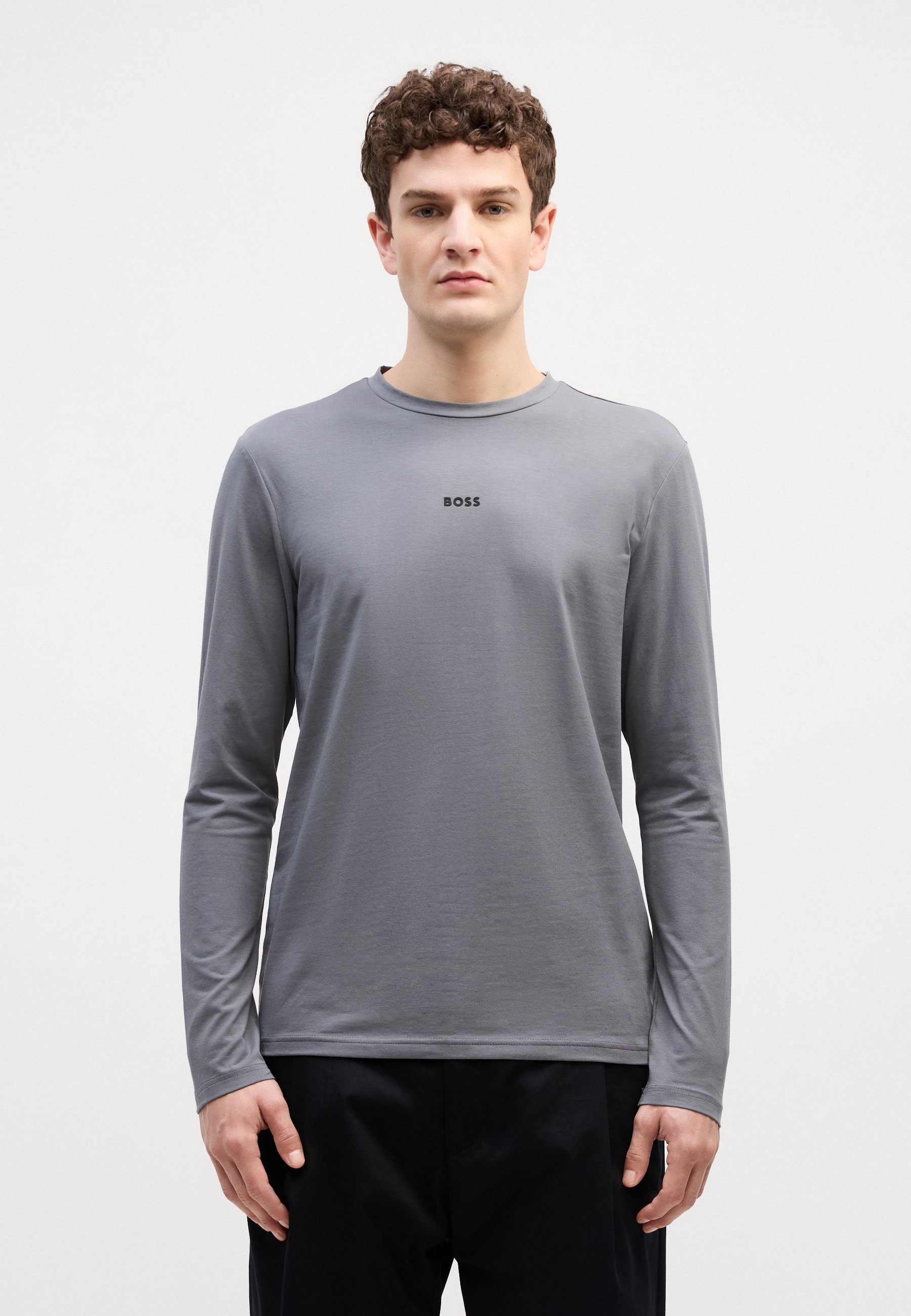 BOSS top met lange mouwen - open grijs
