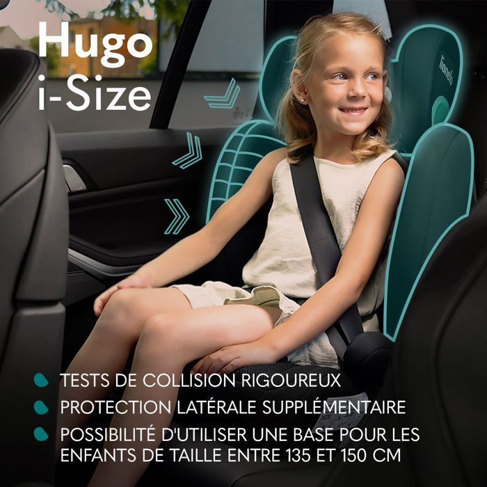 Silla de coche convertible para bebé LIONELO Hugo i-Size - ISOFIX - 100-150 cm - Grupo 2/3 - Reposacabezas regulable en altura - Negro-Gris