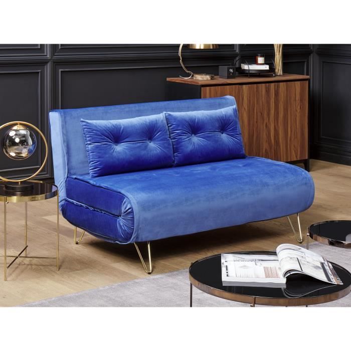 Divano trasformabile a 2 posti VESTFOLD in velluto blu navy