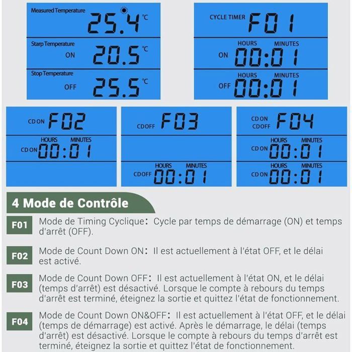 Thermostat numérique pour terrarium - Sonde intégrée - Écran LCD rétroéclairé - Contrôle de température précis
