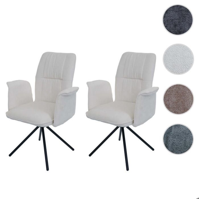 Conjunto de 2 cadeiras de jantar MCW-N99 com apoios de braço em chenille creme.