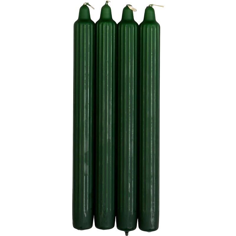 Vie Selected ljus, 4-pack, 24 cm, räfflad, paraffingrön