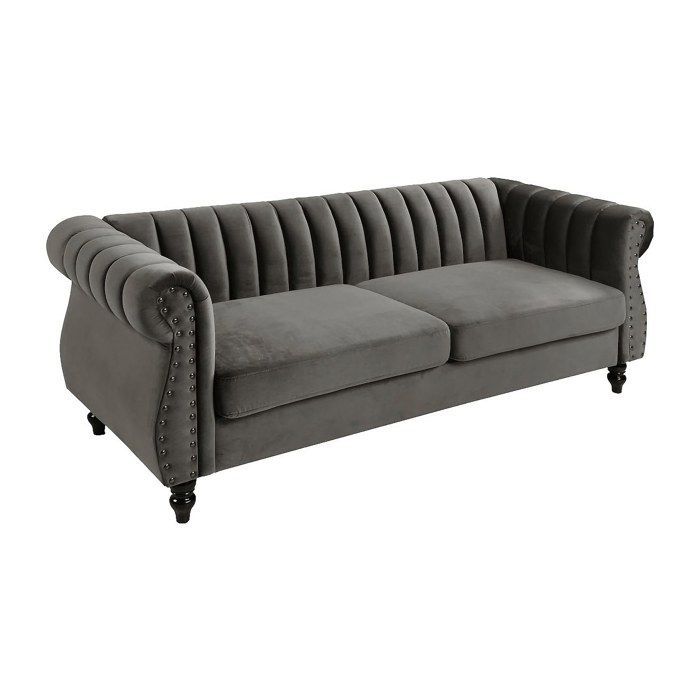 Sofá Chesterfield de 3 plazas TRUMBO en terciopelo - Gris
