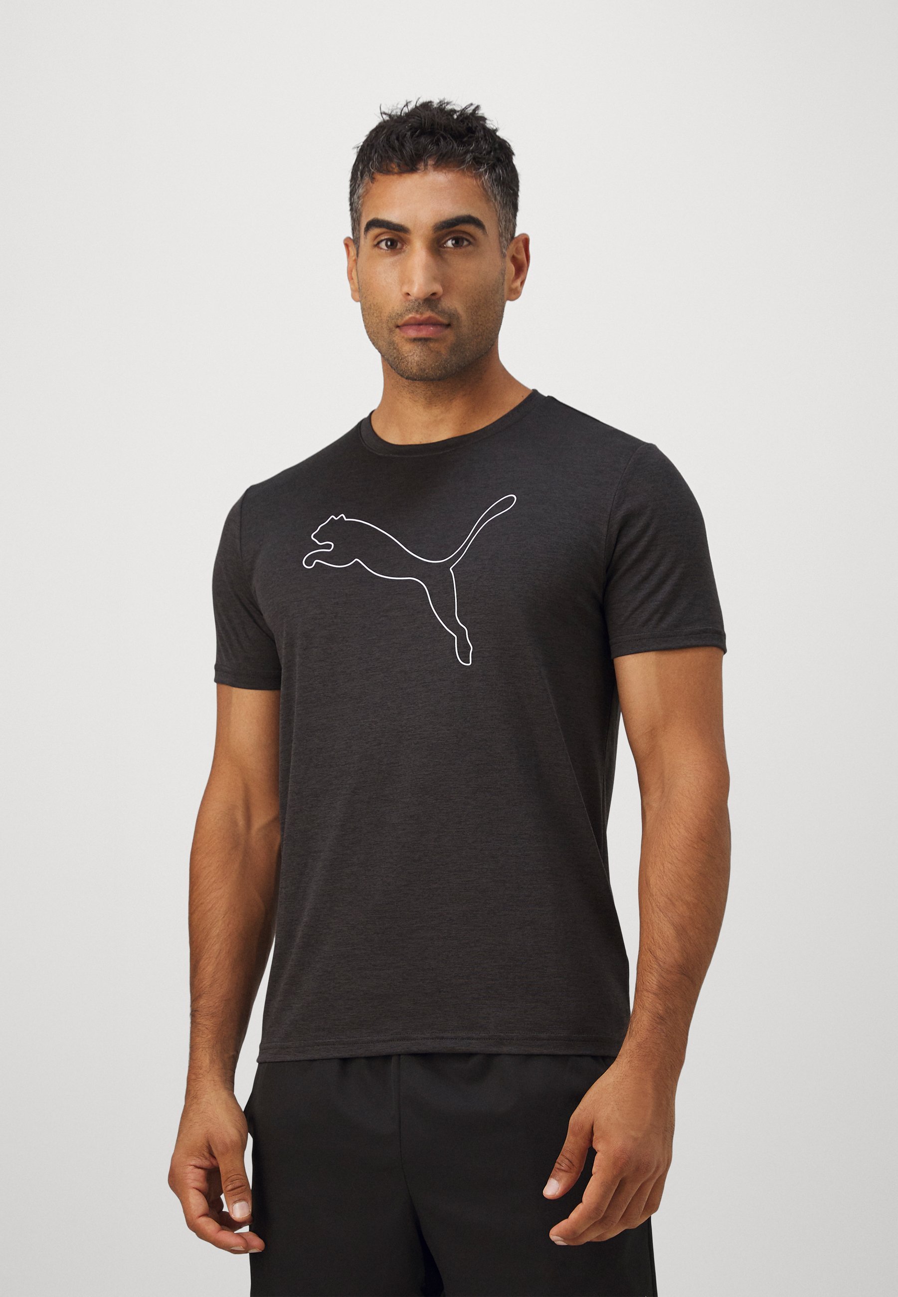 Puma ESSENTIAL CAT TEE - Sport T-shirt - zwart gemêleerd