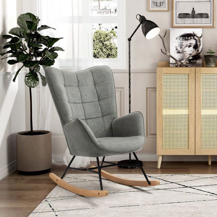 COSY FURNITURE Scandinavian nursing rocking chair with grey fabric armrests with topstitching - FUNKEL