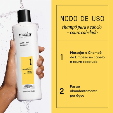 Nioxin Professionals Scalp Shampoo 1 Natural Uncreated Hair Targets Shampoo Luonnollinen hiusten vahvuus ja volyymi 300 ml 300 ml