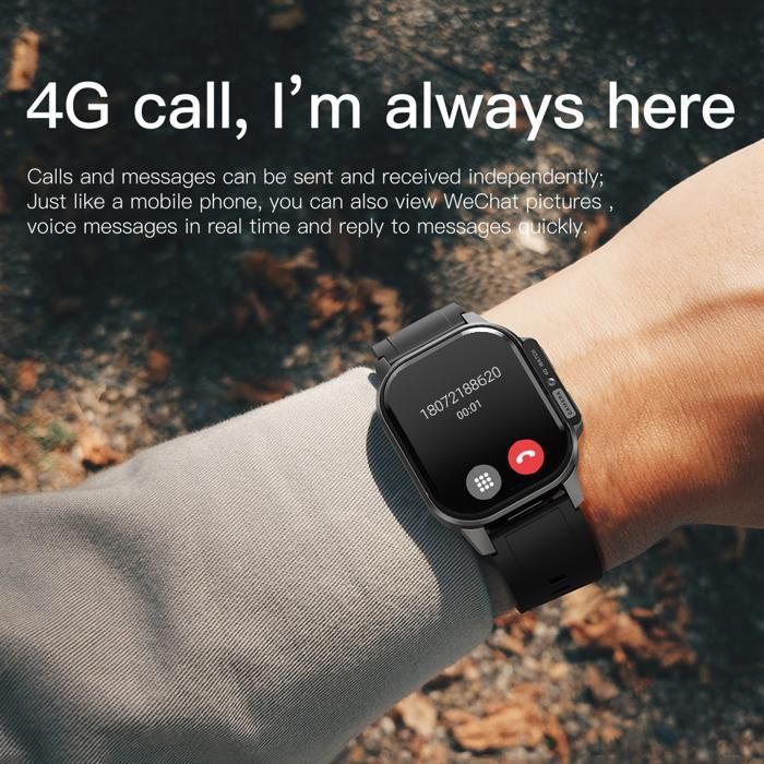 AIEK DM62 4G Montre Intelligente 2.13 pouces Wifi, Carte SIM, GPS, Appareil photo, Montre de sport Noir 16GB