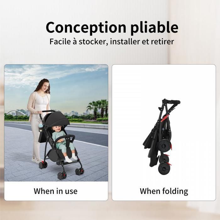 Silla de paseo compacta SUPFINE, capacidad de carga de 35 kg, con compartimento de almacenamiento y ruedas con freno.