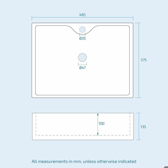 Rectangular Ceramic Washbasin 48.5*37.5*13.5cm Countertop Basin White