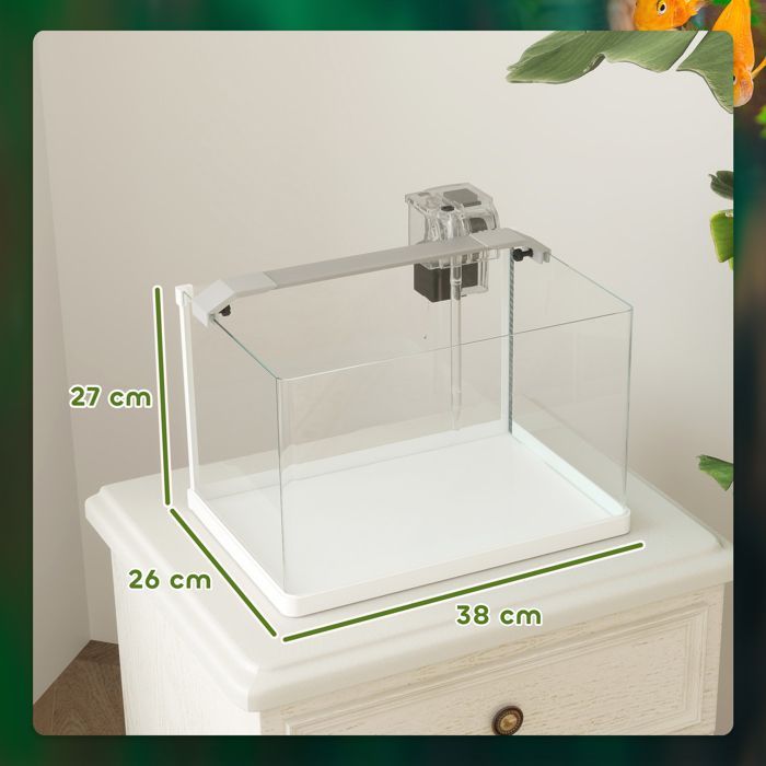 Aquarium - PawHut - with LED lights, filter pump - 20L glass - for goldfish, betta fish - white