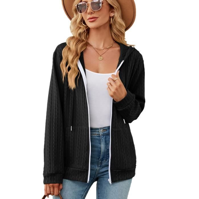 Felpa con cappuccio da donna - INSFITY - Nera - Chiusura con zip - Maniche lunghe