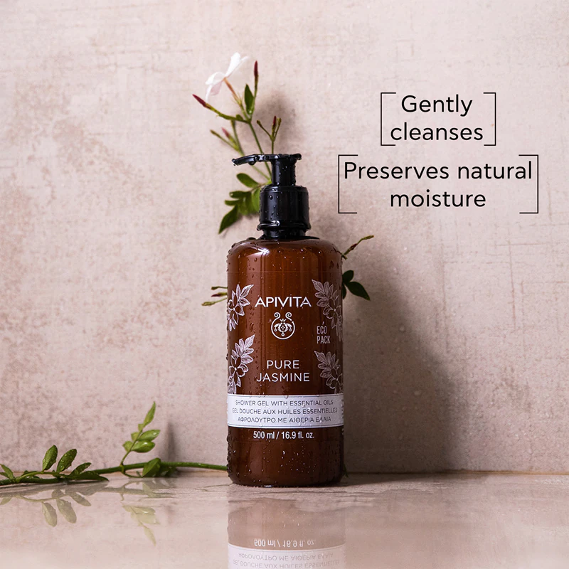 Gel de Banho Apivita Pure Jasmine, gel de banho hidratante com óleos essenciais.
