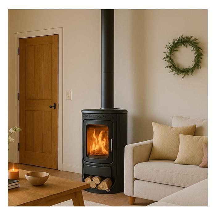 Poêle à bois en fonte ROYCE 9,2 kW – Rendement 78 % – Chauffe 205 m³ – Sortie fumée 150 mm – Design compact et robuste – Classe A