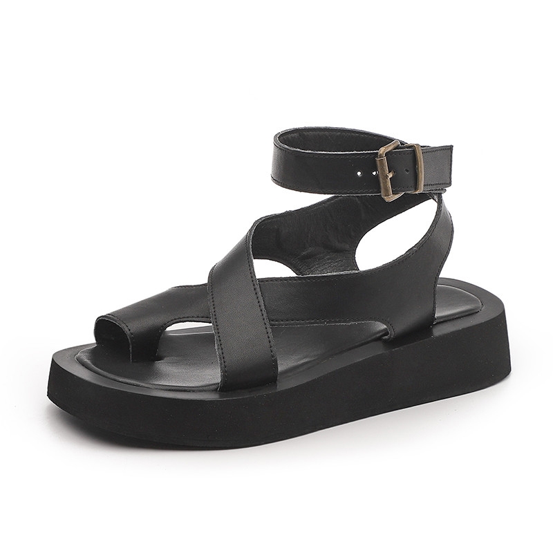 Sandales d'été pour femmes, nouvelles sandales plates en cuir véritable pour femmes
