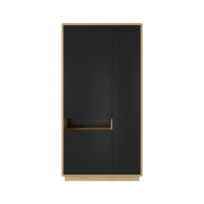 Armoire 3 portes Petits-meubles - Raven - 92 x 40 x 181cm - Noir mat et Bois
