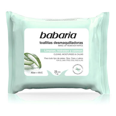 Babaria Meikinpoistopyyhkeet Aloe veralla ja E-vitamiinilla, rauhoittavat meikinpoistopyyhkeet, 25 kpl.