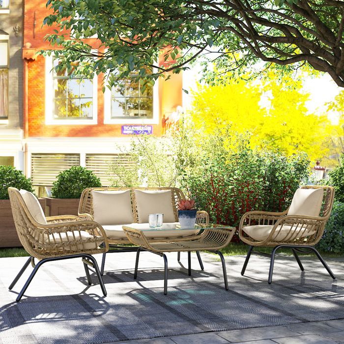 Outsunny - Conjunto de muebles de jardín - Resina tejida - 118x69x73cm - Beige