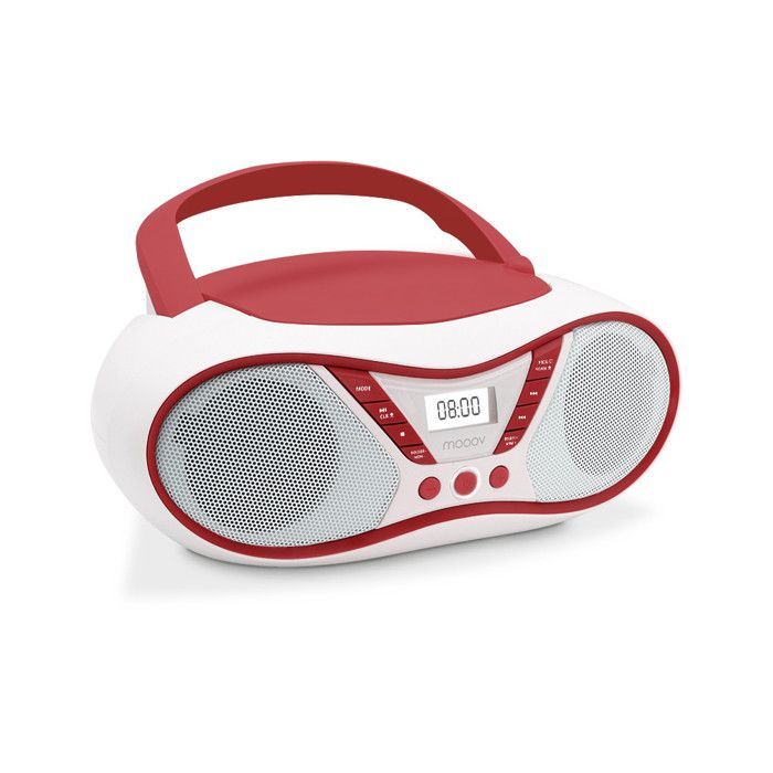 Cherry draagbare cd-speler, CD-R/CD-RW/CD-MP3-weergave, FM-radio, USB-poort, 6W stereogeluid, handvat - werkt op netstroom of batterijen.