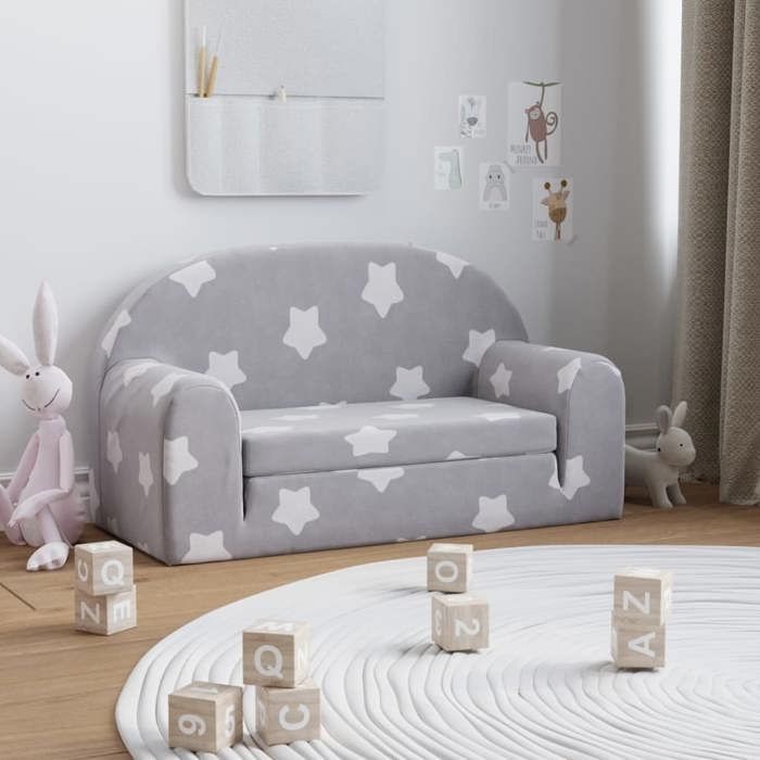 vidaXL Children's 2-Seater Sofa Bed, Daybed with Backrest and Armrests, Guest Bed for Toddlers' Bedroom, Light Grey 357022