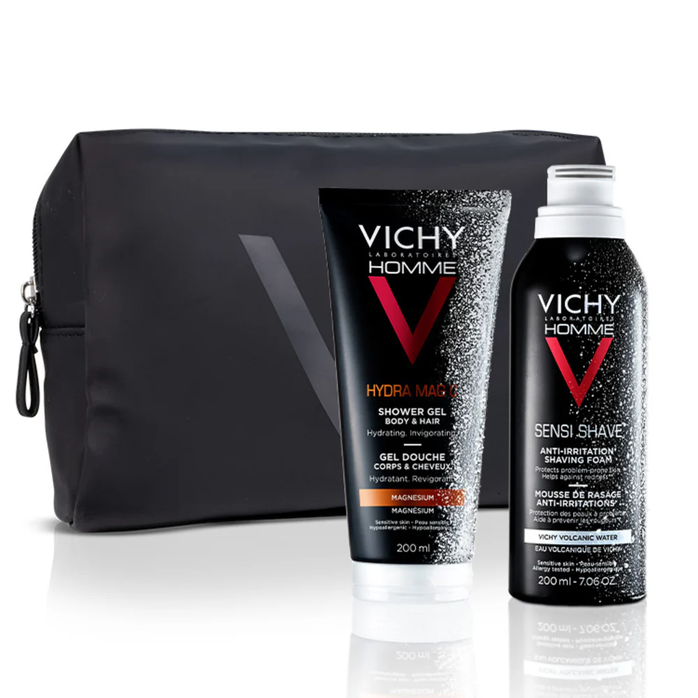 Vichy Homme Pochette Regalo Uomo Hydra Mag C Gel Doccia + Sensi Shave Schiuma da Barba - Cofanetti Viso e Corpo, Bagno e Doccia