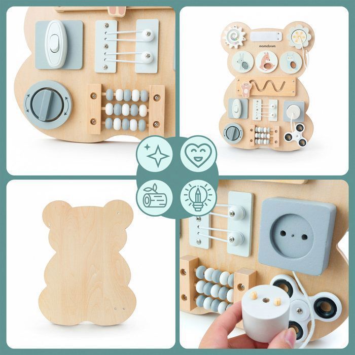 Tavolo multi-gioco - Tavolo sensoriale Montessori in legno - MAMABRUM - Mamabrum - Forma di orso - Abilità motorie fini