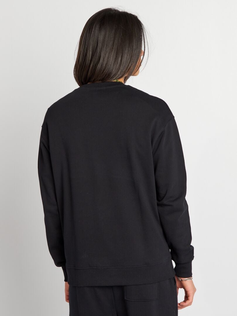 Sweatshirt met ronde hals en details - zwart