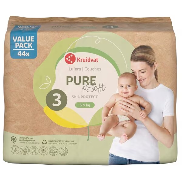 Kruidvat Pure & Soft pelene veličina 3, povoljno pakiranje<br>Veličina 3 (4-9 kg), 44 komada