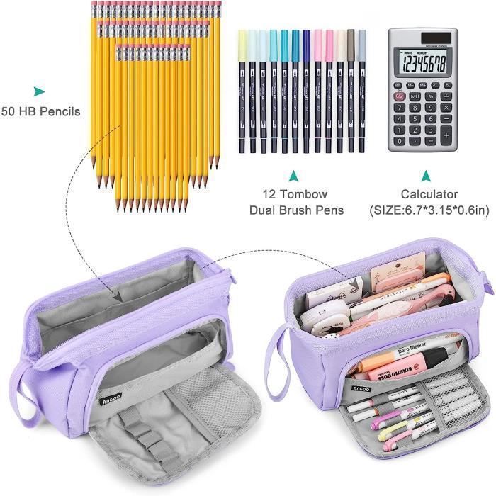 Large Capacity School Pencil Case, School Pencil Bag for Girls and Boys, Students, Mauve