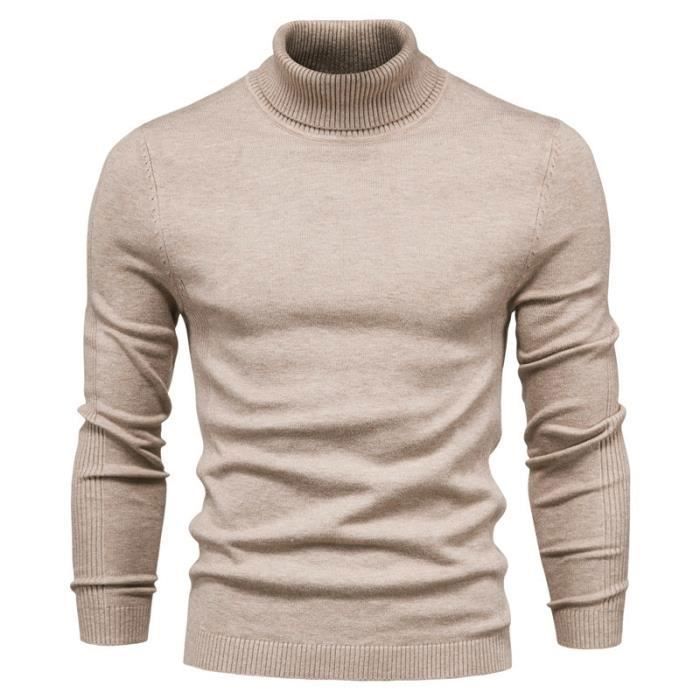 Men's Turtleneck Knit Winter Pullover Sweater Casual Warm Khaki