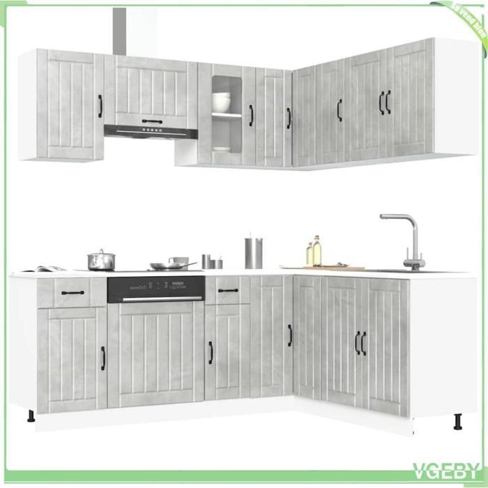 Ensemble d'armoires de cuisine - Kalmar - gris béton - bois d'ingénierie - 11 pièces