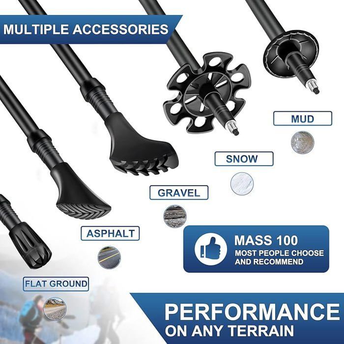 Bastones telescópicos de aluminio, bastones ultraligeros ajustables para marcha nórdica para mujer, senderismo y trekking, color negro.