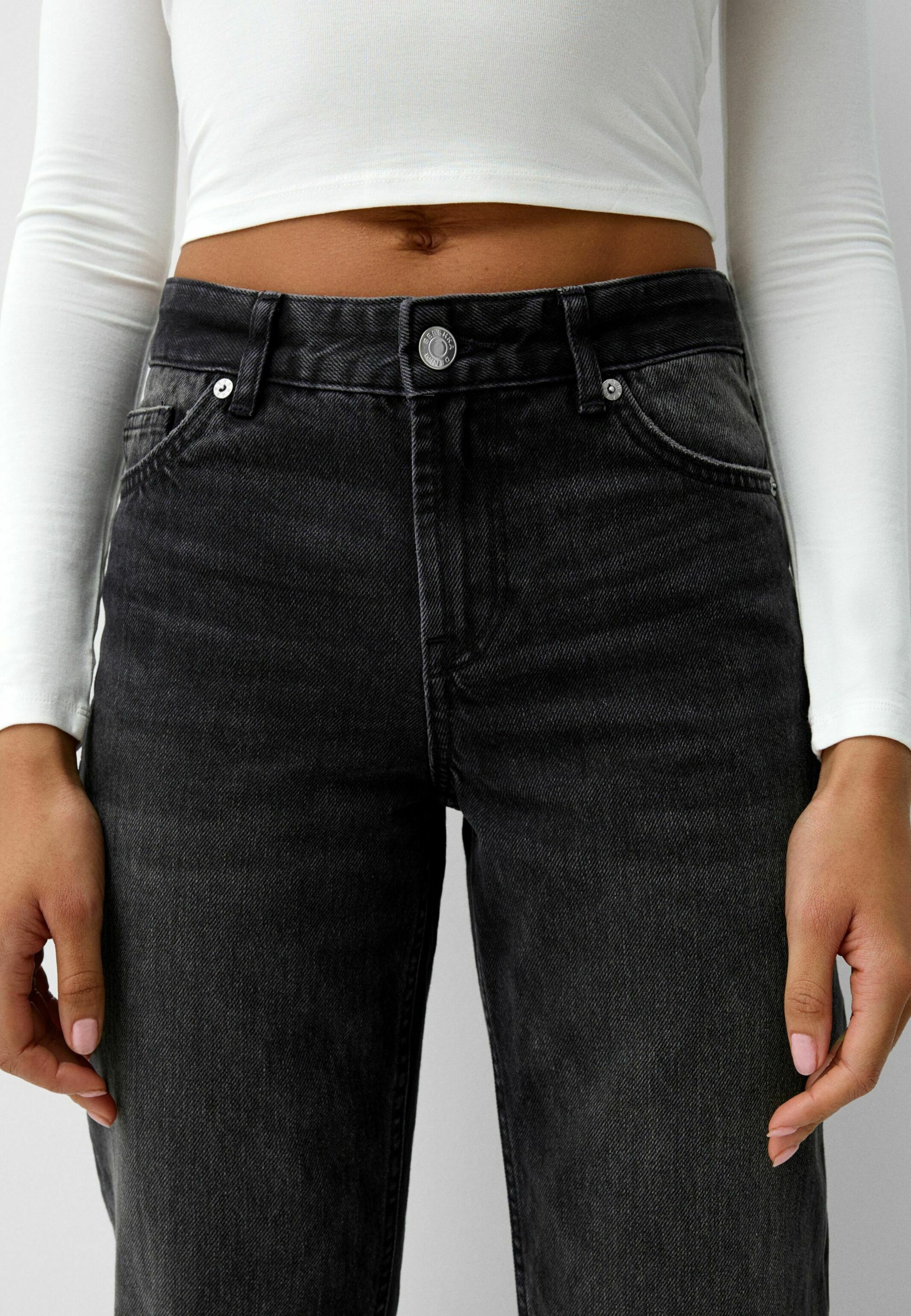 Jeans Bershka a gamba dritta - grigio scuro screziato
