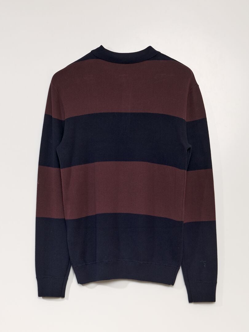 Sweter z długim rękawem w stylu polo - CZERWONY