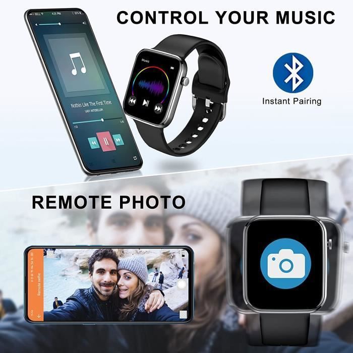 Smartwatch blu da 1,69 pollici, impermeabile, con monitoraggio della frequenza cardiaca, del sonno, dell'attività fisica e controllo della musica.