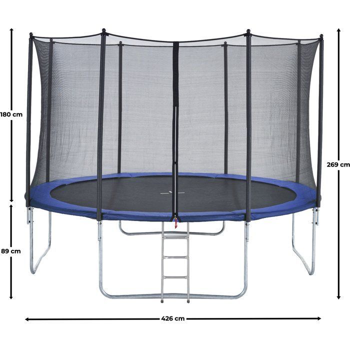 Trampoline KANGUI - BLEU Ø 426‑430 cm – XXL – Enfant – Filet de sécurité et Échelle – Certification CE & NF EN 71–14
