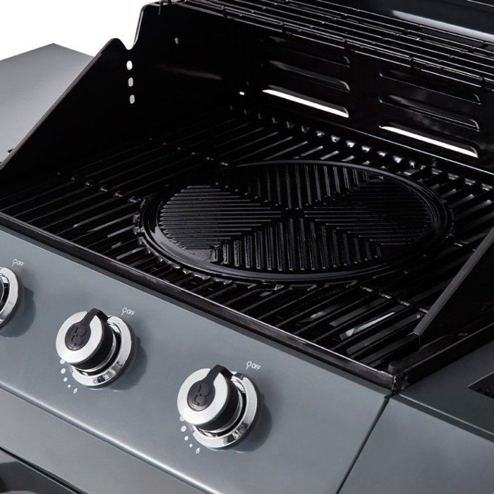 Barbacoa Emma color gris plomo con 3 quemadores + 1 quemador lateral - Brasero - FlexiGrill - Superficie de cocción de 57 x 41,5 cm - 2 estantes