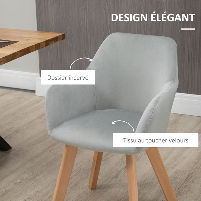 HOMCOM - Juego de 2 sillas de comedor - Tejido de poliéster con efecto terciopelo - 54x57x80cm - Gris
