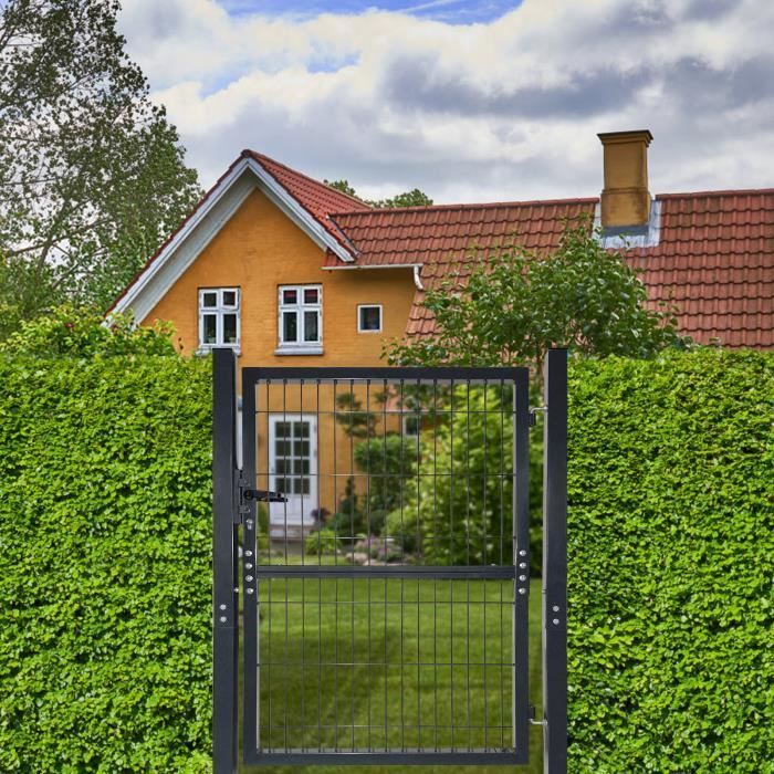LILIIN 125x100cm Tuinpoort van gaas - Antracietkleurig staal - Met slot, handgreep en sleutels