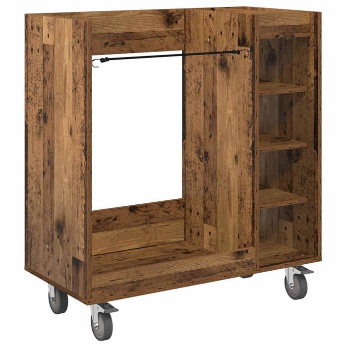 Modern golf locker - vidaXL - Antique wood - 90x45x98 cm - Large storage space - 4 wheels - Metal frame