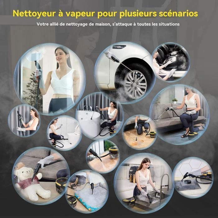 Limpiador a vapor portátil de mano, 1600 ml, 2500 W, para cocina/baño/hogar; el mango requiere pilas.