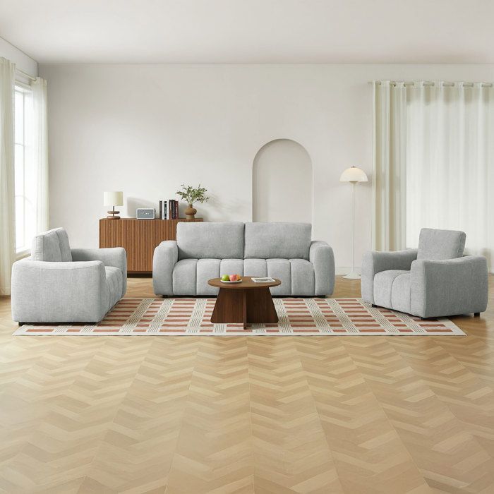 Conjunto de sofá de 3+2 plazas + sillón KEREA en tela gris.