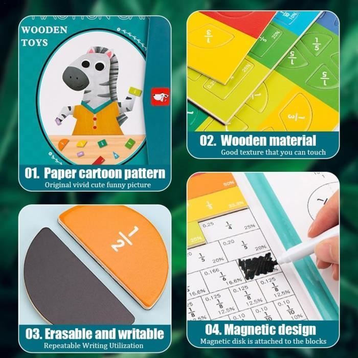 Fichas magnéticas de fracciones - Juego educativo de matemáticas - Varios colores brillantes - Fácil de guardar
