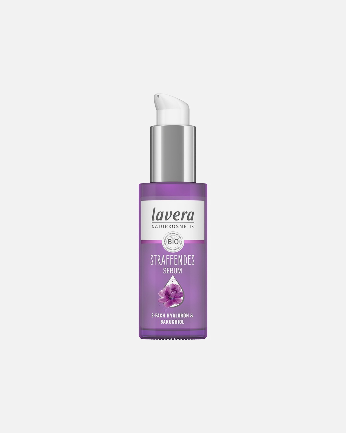 Siero idratante e rassodante Lavera con triplo acido ialuronico e bakuchiol - 30 ml