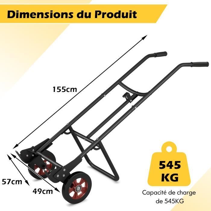 Carro de mano para bidones COSTWAY con 2 ruedas de goma y asas ergonómicas de EVA, gancho de fijación con resorte, capacidad de carga de 545 kg.