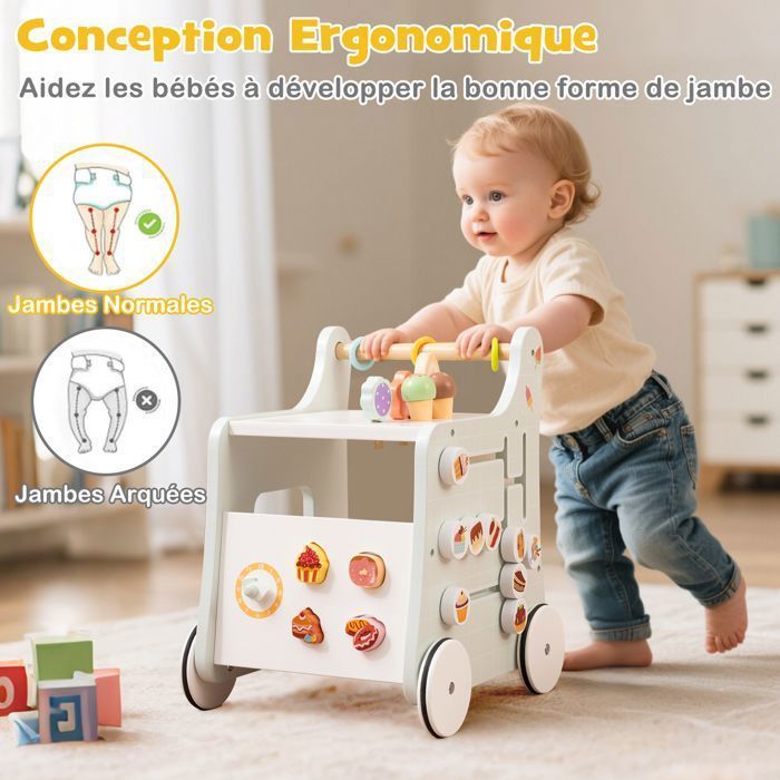 DREAMADE Girello in legno per bambini da 1 anno in su, carretto multifunzionale per gelati con accessori e ruote scorrevoli, verde