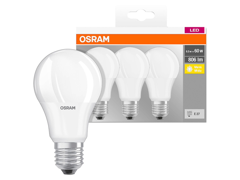 Żarówka LED 3szt E27 8,5W Osram z ciepłą barwą światła