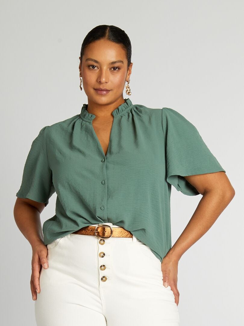 Blusa suave con volantes - VERDE