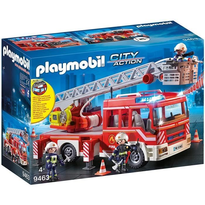 Juguete - Playmobil - Camión de bomberos con escalera giratoria - Rojo - Para mayores de 4 años - 89 piezas