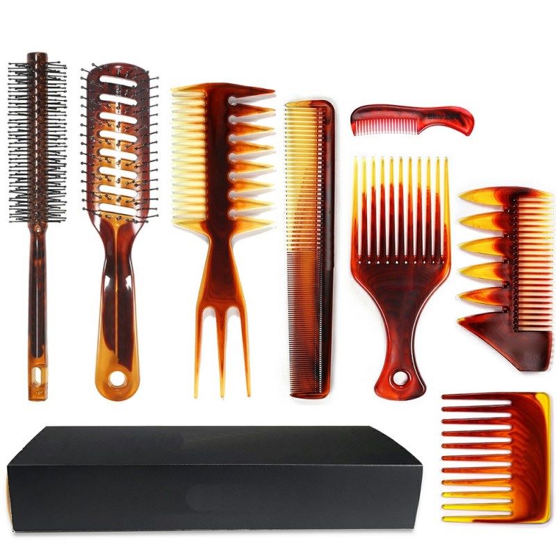Set di 8 pettini Amber Comb, resistenti al calore e antistatici, pettine per uomo con olio, pettine da barbiere grande per la schiena, set regalo da 8 pezzi per i papà