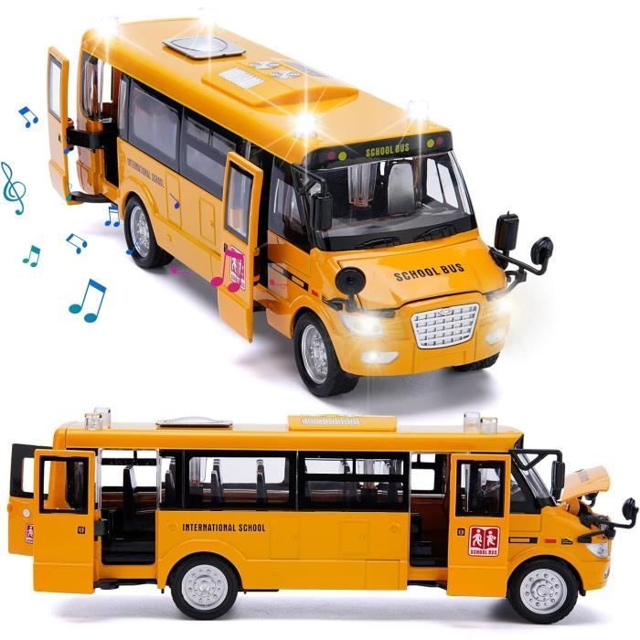 Jouet - Bus Scolaire Die Cast - 23,5 cm - Lumières & Sons - Portes Ouvrantes